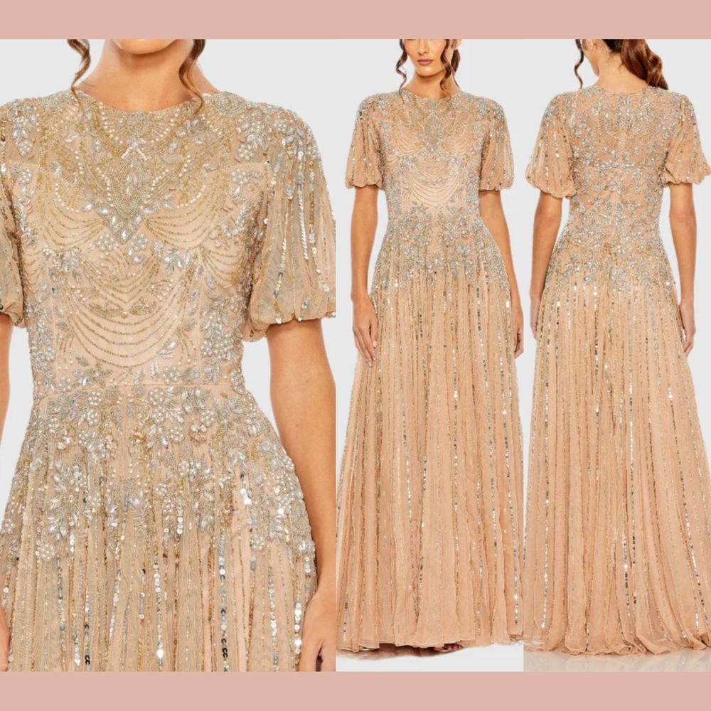 DEFECT Mac Duggal‎ [ 8 ] 5991 High Neck Puff Sleeve Embellished A Line Gown